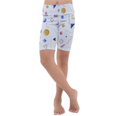 Memphis Pattern With Geometric Shapes Kids  Lightweight Velour Cropped Yoga Leggings