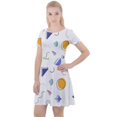 Memphis Pattern With Geometric Shapes Cap Sleeve Velour Dress 