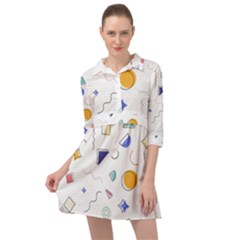 Memphis Pattern With Geometric Shapes Mini Skater Shirt Dress