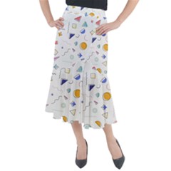 Memphis Pattern With Geometric Shapes Midi Mermaid Skirt