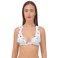 Memphis Pattern With Geometric Shapes Double Strap Halter Bikini Top