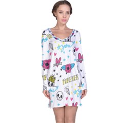 Emo Teens Doodle Seamless Long Sleeve Nightdress by Vaneshart