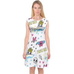 Emo Teens Doodle Seamless Capsleeve Midi Dress by Vaneshart