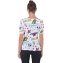 Emo Teens Doodle Seamless Shoulder Cut Out Short Sleeve Top View2