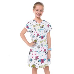 Emo Teens Doodle Seamless Kids  Drop Waist Dress by Vaneshart