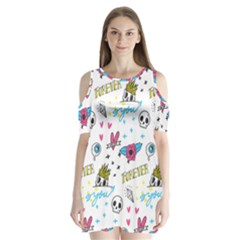 Emo Teens Doodle Seamless Shoulder Cutout Velvet One Piece by Vaneshart