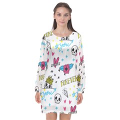 Emo Teens Doodle Seamless Long Sleeve Chiffon Shift Dress  by Vaneshart