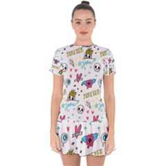 Emo Teens Doodle Seamless Drop Hem Mini Chiffon Dress by Vaneshart