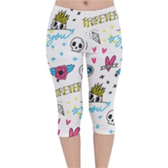 Emo Teens Doodle Seamless Velvet Capri Leggings 