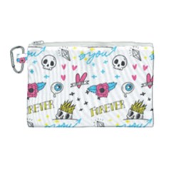 Emo Teens Doodle Seamless Canvas Cosmetic Bag (large)