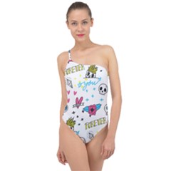 Emo Teens Doodle Seamless Classic One Shoulder Swimsuit by Vaneshart