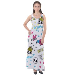 Emo Teens Doodle Seamless Sleeveless Velour Maxi Dress by Vaneshart