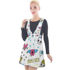 Emo Teens Doodle Seamless Plunge Pinafore Velour Dress by Vaneshart