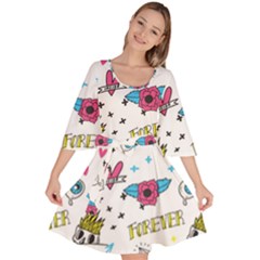 Emo Teens Doodle Seamless Velour Kimono Dress by Vaneshart