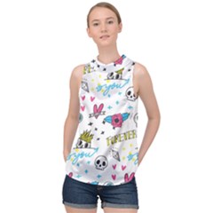 Emo Teens Doodle Seamless High Neck Satin Top by Vaneshart