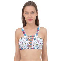 Emo Teens Doodle Seamless Cage Up Bikini Top