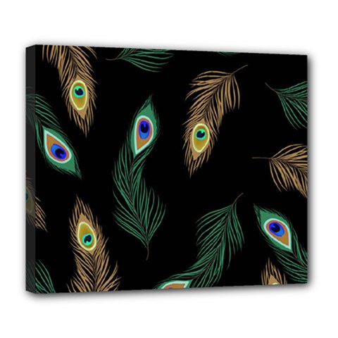 Seamless Pattern With Peacock Feather Deluxe Canvas 24  X 20  (stretched)