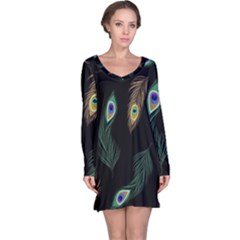 Seamless Pattern With Peacock Feather Long Sleeve Nightdress by Vaneshart