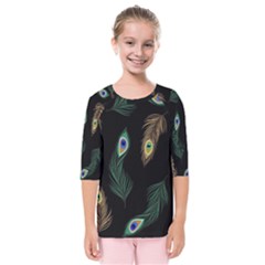 Seamless Pattern With Peacock Feather Kids  Quarter Sleeve Raglan Tee