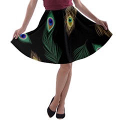 Seamless Pattern With Peacock Feather A-line Skater Skirt by Vaneshart