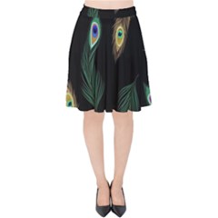 Seamless Pattern With Peacock Feather Velvet High Waist Skirt