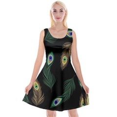 Seamless Pattern With Peacock Feather Reversible Velvet Sleeveless Dress