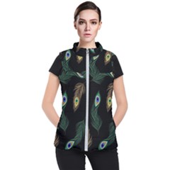 Seamless Pattern With Peacock Feather Women s Puffer Vest by Vaneshart