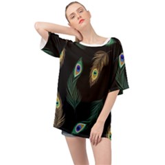 Seamless Pattern With Peacock Feather Oversized Chiffon Top