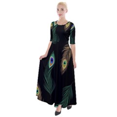 Seamless Pattern With Peacock Feather Half Sleeves Maxi Dress by Vaneshart