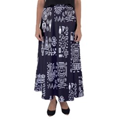 Vector Pattern Design With Tribal Elements Flared Maxi Skirt