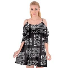 Vector Pattern Design With Tribal Elements Cutout Spaghetti Strap Chiffon Dress