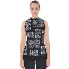 Vector Pattern Design With Tribal Elements Mock Neck Shell Top