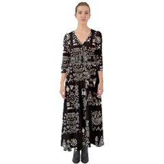 Vector Pattern Design With Tribal Elements Button Up Boho Maxi Dress