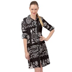 Vector Pattern Design With Tribal Elements Long Sleeve Mini Shirt Dress