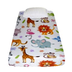 Children Seamless Wallpaper With Cute Funny Baby Savanna Animals Fitted Sheet (single Size)