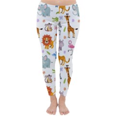 Children Seamless Wallpaper With Cute Funny Baby Savanna Animals Classic Winter Leggings