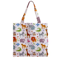 Children Seamless Wallpaper With Cute Funny Baby Savanna Animals Zipper Grocery Tote Bag