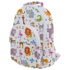 Children Seamless Wallpaper With Cute Funny Baby Savanna Animals Rounded Multi Pocket Backpack by Vaneshart