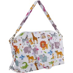 Children Seamless Wallpaper With Cute Funny Baby Savanna Animals Canvas Crossbody Bag