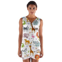 Children Seamless Wallpaper With Cute Funny Baby Savanna Animals Wrap Front Bodycon Dress by Vaneshart