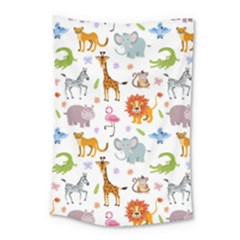 Children Seamless Wallpaper With Cute Funny Baby Savanna Animals Small Tapestry by Vaneshart