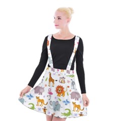 Children Seamless Wallpaper With Cute Funny Baby Savanna Animals Suspender Skater Skirt