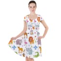 Children Seamless Wallpaper With Cute Funny Baby Savanna Animals Cap Sleeve Midi Dress View1