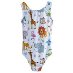 Children Seamless Wallpaper With Cute Funny Baby Savanna Animals Kids  Cut-out Back One Piece Swimsuit by Vaneshart