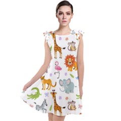 Children Seamless Wallpaper With Cute Funny Baby Savanna Animals Tie Up Tunic Dress by Vaneshart