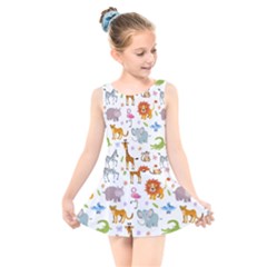 Children Seamless Wallpaper With Cute Funny Baby Savanna Animals Kids  Skater Dress Swimsuit by Vaneshart