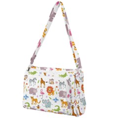 Children Seamless Wallpaper With Cute Funny Baby Savanna Animals Front Pocket Crossbody Bag by Vaneshart