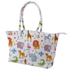 Children Seamless Wallpaper With Cute Funny Baby Savanna Animals Canvas Shoulder Bag