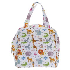 Children Seamless Wallpaper With Cute Funny Baby Savanna Animals Boxy Hand Bag