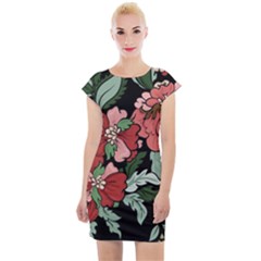 Beautiful Floral Vector Seamless Pattern Cap Sleeve Bodycon Dress